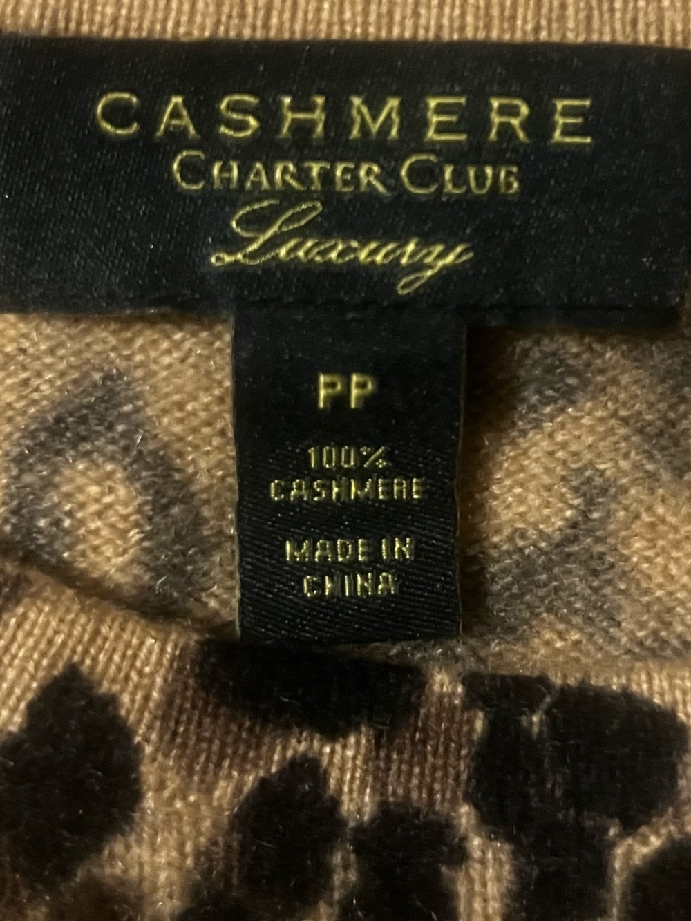 Charter Club 100% Cashmere Leopard Print Pullover Sweater Crew Neck PP Petites